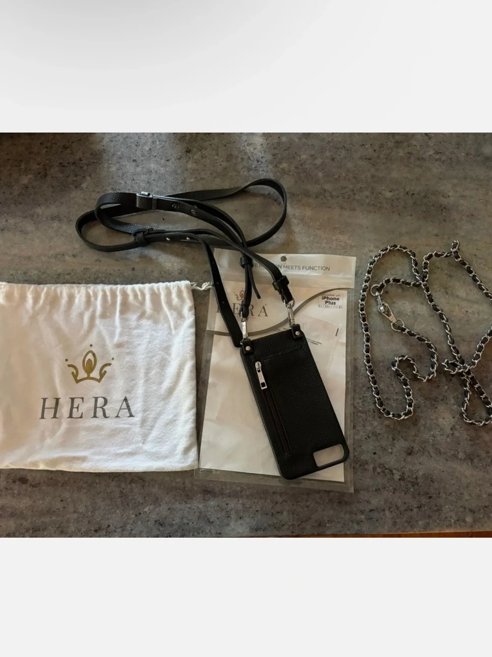 HERA Crossbody iPhone Case Black & Bonus Chain Strap iphone Plus 6+, 6S+, 7+, 8+